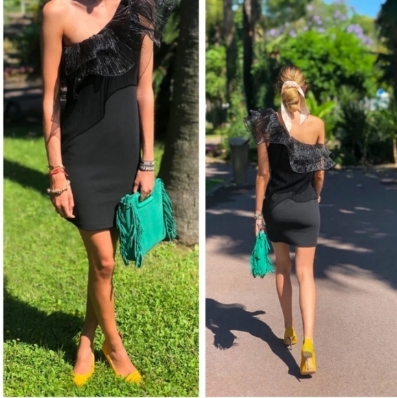 New Zara Organza Asymmetric Blogger Fave Black Mini Dress NWT Size Medium - Picture 13 of 17